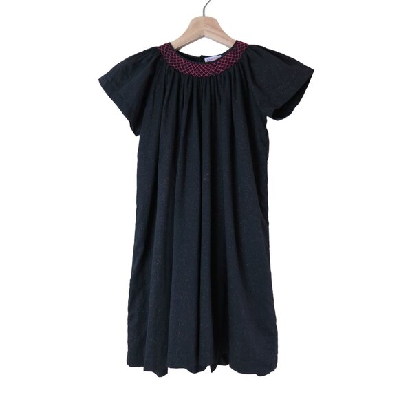 MOON ET MIEL Girl's Black Pink Glitter Smocked Short Sleeve Iris Dress Size 8 - Picture 1 of 11